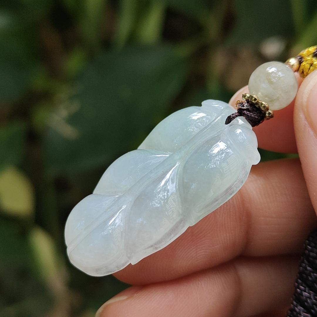 Crafted as Leaf on Natural Type A Jadeite Jade as Pendant certificate weighs 7.37 grams, measurement 34.8 * 19.3 * 5.8 mm (pendant379) Yi Pin Qian Jadeites Jade Jewelry ~Your Precious Quintessential ~ Singapore