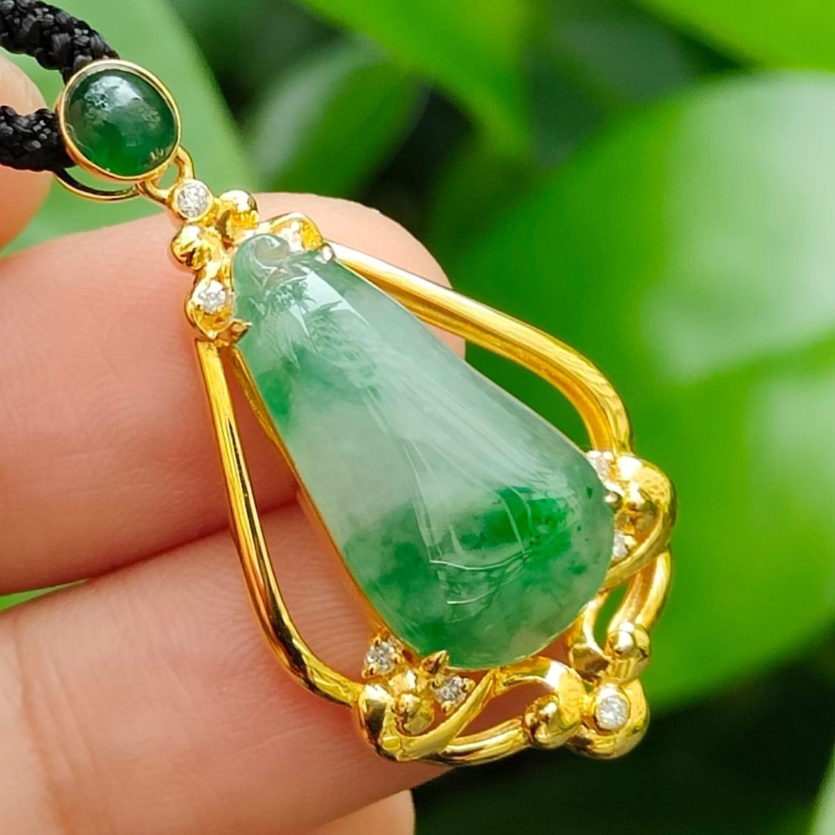 Wood & Metal Harmony Jade - Double Layer Type A Jadeite Fortune Pendant (Sku: 18kp117) Yi Pin Qian Jadeites Jade Jewelry ~Your Precious Quintessential ~ Singapore