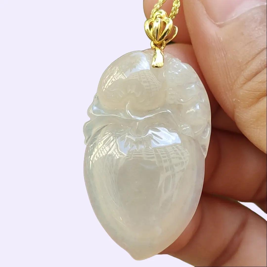 Semi Icy Yellow Natural Type A Jadeite Jade crafted with Monkey and Peach as Pendant with 18k clasp, certificate weighs 6.97 grams, measurement 35 * 21.2 * 5.5 mm (18kp91) Yi Pin Qian Jadeites Jade Jewelry ~Your Precious Quintessential ~ Singapore