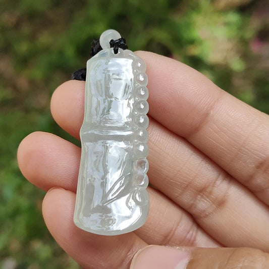Special Offer Price Semi Icy Bamboo Natural Type A Jadeite Pendant Necklace with QIC approved labs certificate weigh 13.67 grams, 44.3 * 16 * 8.7 mm, symbols of Rising higher and everlasting, suitable for daily wear (pendant53) Yi Pin Qian