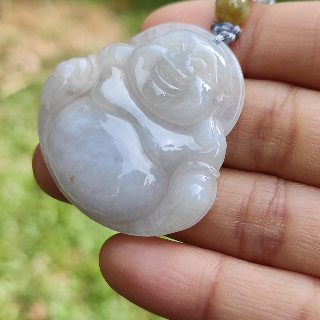 Quality Semi Translucent Natural Type A Jadeite Jade crafted as Milo Buddha as Pendant, certificate weighs 12.57 grams, measurement 37.5 * 38.9 * 6.3 mm (pendant275) Yi Pin Qian