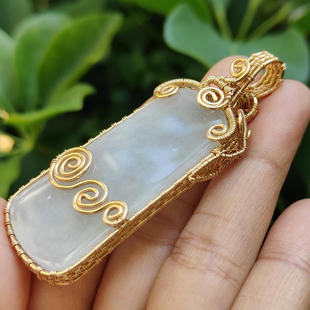 #Sold - DIY Crafting with Enlightenment, Hand wrap GF14k as pendant on Natural Type A Jadeite Jade with certificate, weighs 19.33 grams ~ Made in Singapore (pendant311)