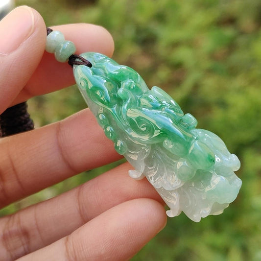 Lots Of Green on this Natural Type A Jadeite Pendant Necklace Crafted as Chinese Cabbage with Ruyi, Symbols of Wealth rolling in, good luck and prosperity, certificate included weigh 15.27 grams, 47.9 * 19.6 * 14.8 mm, (pendant30) Yi Pin Qian