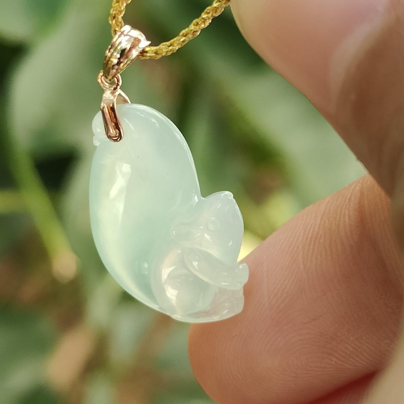 A Premium Quality Collection - Squirrel Pendant Natural Type A Jadeite Jade added 18k Clasp, certificate weighs 2.18 grams, measurement 21 * 12.9 * 6 mm (18kp97) Yi Pin Qian Jadeites Jade Jewelry ~Your Precious Quintessential ~ Singapore