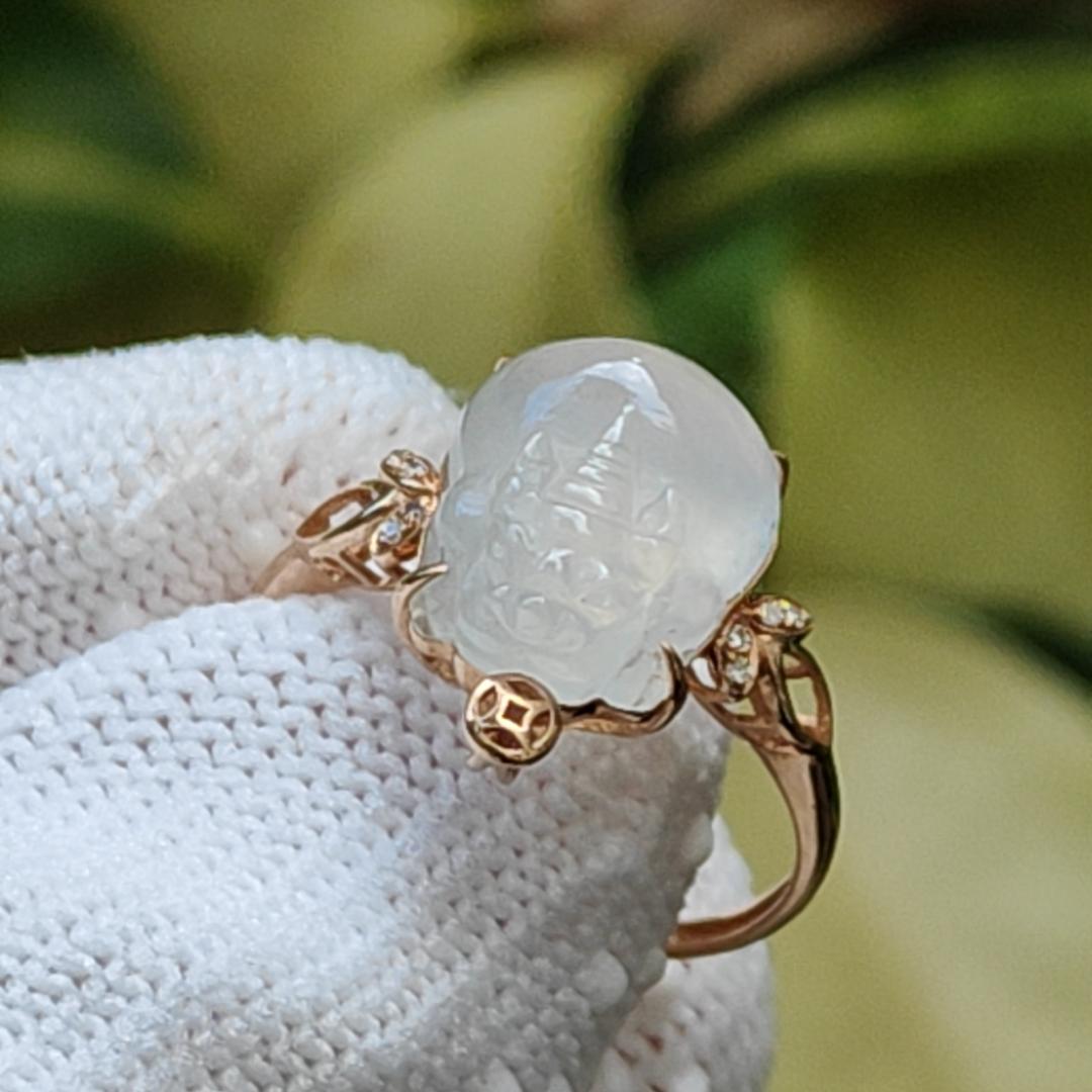 Icy Translucent Natural Type A Jadeite Jade Crafted as Pixiu set on 18k as Ring, certificate weighs 2.22 grams, measurement 11.7 * 9.8 * 5.8 mm (18kring40) Yi Pin Qian Jadeites Jade Jewelry ~Your Precious Quintessential ~ Singapore