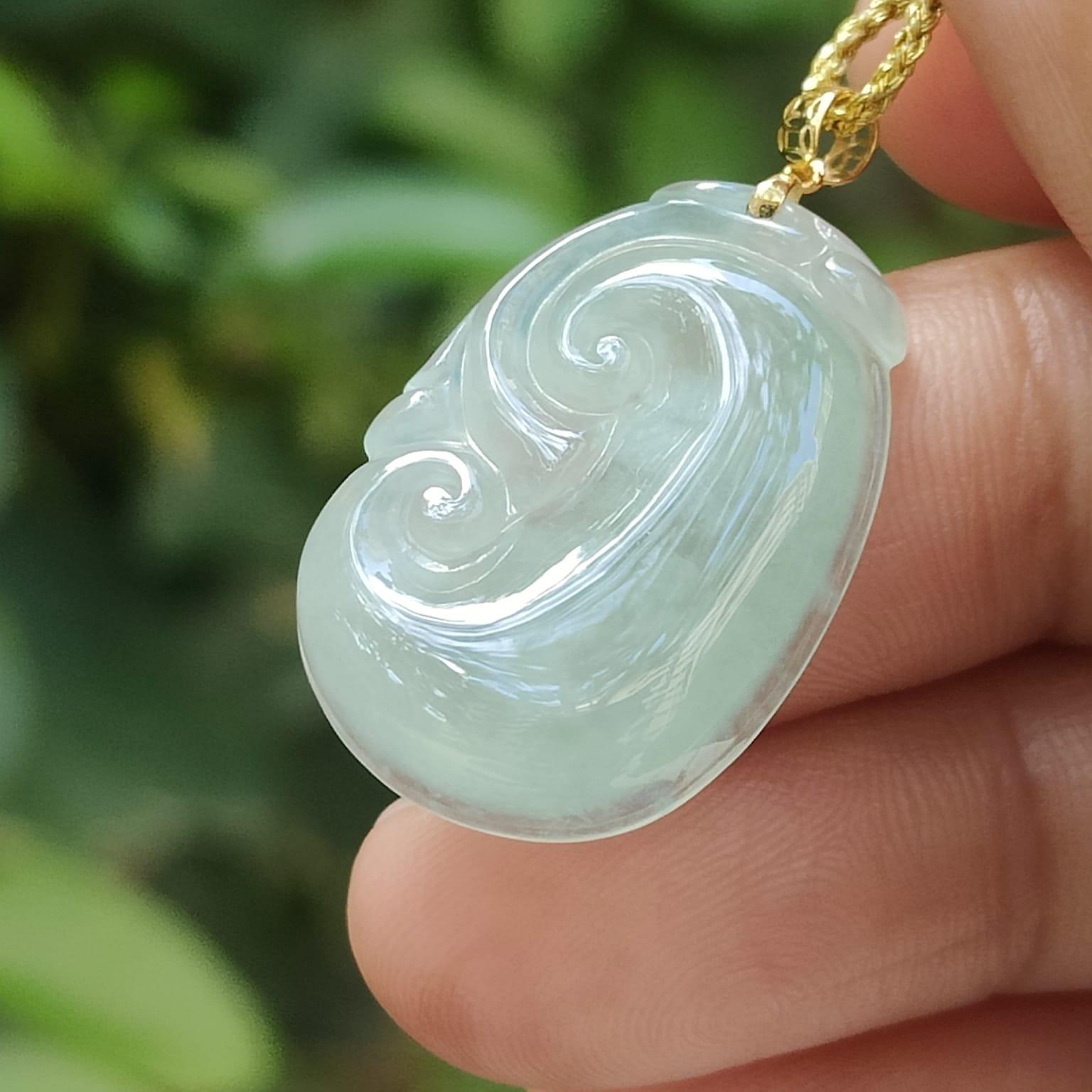 A Icy Translucent Ruyi Pendant Natural Type A Jadeite Jade added with 18k Clasp, certificate weighs 3.98 grams, measurement 25.5 * 17.5 * 4.8 mm (18kp96) Yi Pin Qian Jadeites Jade Jewelry ~Your Precious Quintessential ~ Singapore