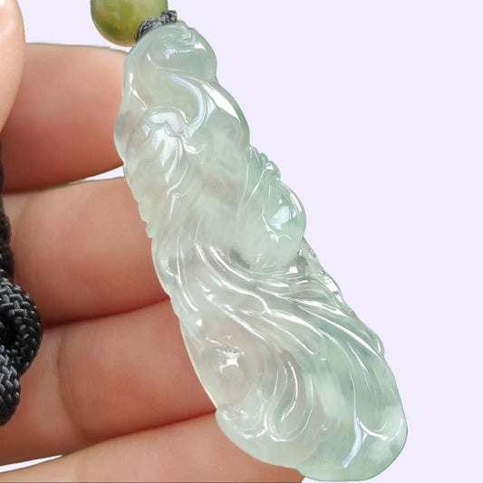 Icy Phoenix & Ruyi Jadeite Pendant – Five Elements Harmony, Certified Type A Jade, Heirloom-Quality (Sku: pendant402) Yi Pin Qian Jadeites Jade Jewelry ~Your Precious Quintessential ~ Singapore