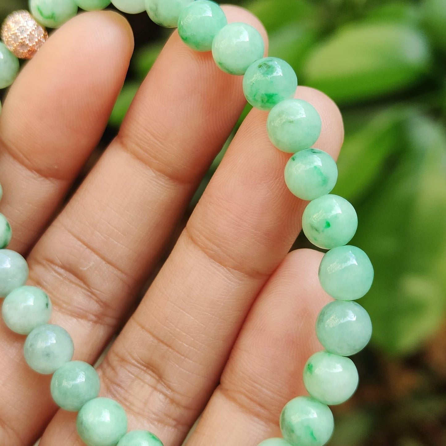 28 * 6.3 mm Light green with green patches beads Natural Type A Jadeite Jade bracelet, certificate weighs 12.64 grams (bracelet40) Yi Pin Qian Jadeites Jade Jewelry ~Your Precious Quintessential ~ Singapore