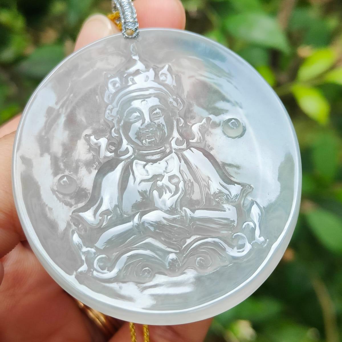 Super Rare ~ Old Collection #2 ~ Crafted as Guanyin Pendant on High Translucent Natural Type A Jadeite Jade certificate weighs 24.35 grams, measurement 52.3 * 46.3 * 4.3 mm (pendant363)