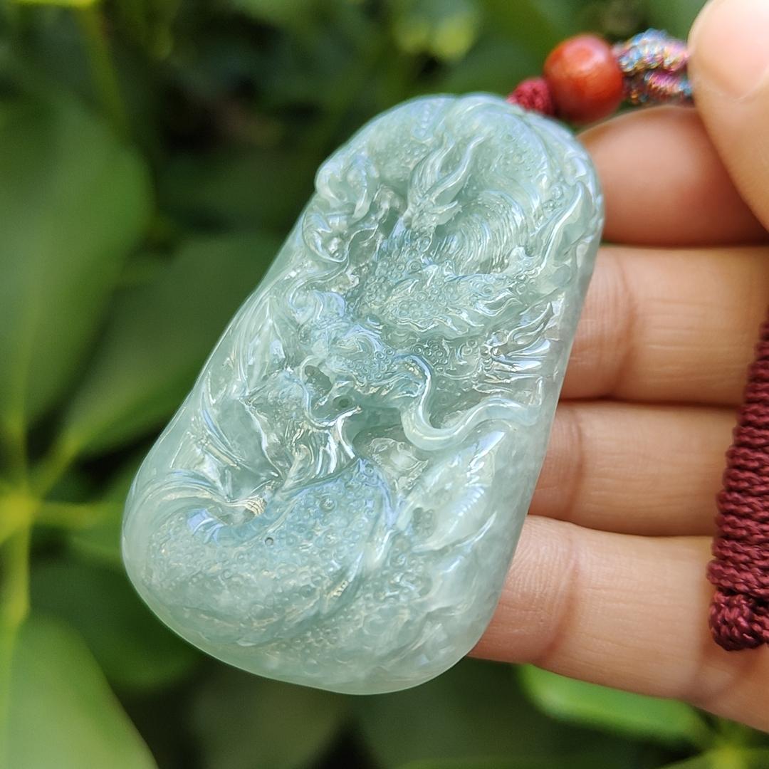Latest Arrival ~ Crafted as Dragon Pendant on Natural Type A Jadeite Jade certificate weighs 28.8 grams, measurement 56.1 * 33.6 * 7.8 mm (pendant358) Yi Pin Qian Jadeites Jade Jewelry ~Your Precious Quintessential ~ Singapore