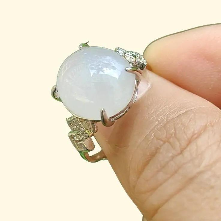 High Quality Semi Icy Cabochon with good Translucency Natural Type A Jadeite Jade set with S925 as adjustable Ring, certificate weighs 2.75 grams, measurement 12.9 * 11 * 4.8 (s925ring15) Yi Pin Qian Jadeites Jade Jewelry ~Your Precious Quintessential ~ Singapore