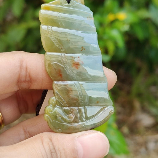Floating Red and Tea Yellow Natural Type A Jadeite Pendant crafted as Sailboat meaning Smooth sailing in everything, persistence and courage, with certificate weight 18.88 grams, 58.50 * 30.80 * 6.20 mm (pendant109) Yi Pin Qian