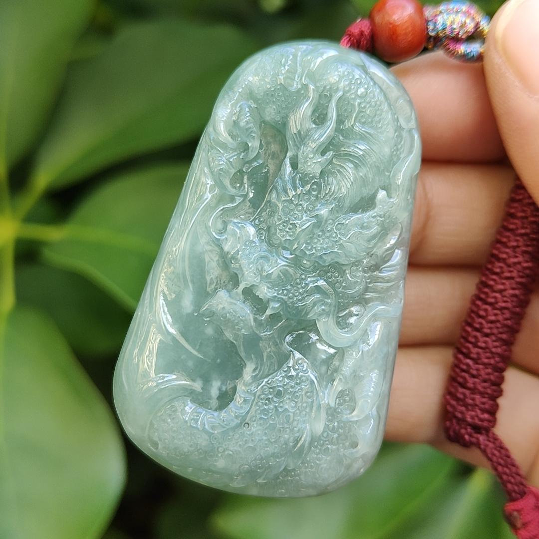Latest Arrival ~ Crafted as Dragon Pendant on Natural Type A Jadeite Jade certificate weighs 28.8 grams, measurement 56.1 * 33.6 * 7.8 mm (pendant358) Yi Pin Qian Jadeites Jade Jewelry ~Your Precious Quintessential ~ Singapore