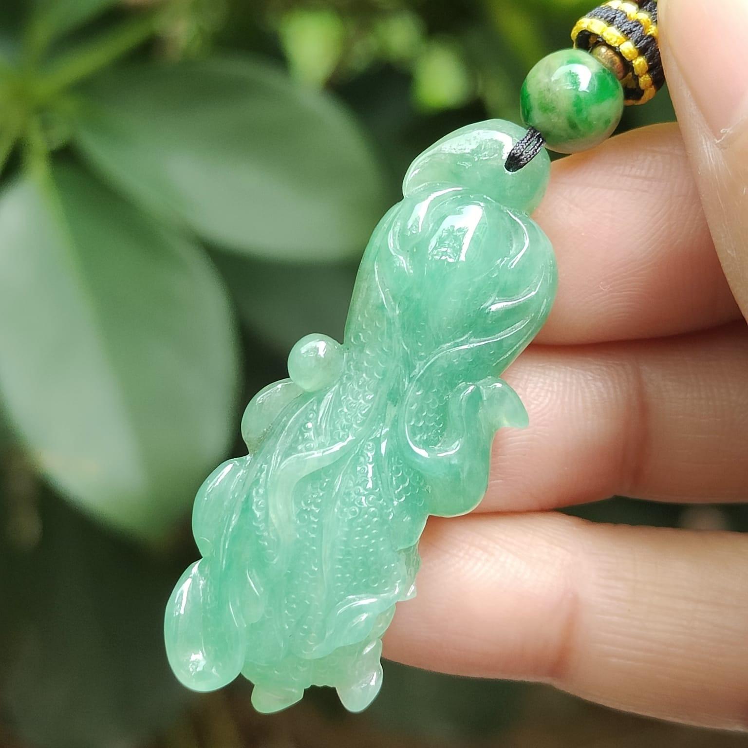 Light Green Chinese Cabbage Pendant - Natural Type A Jadeite Jade - Certificate weighs 9.35 grams, measurement 43.2 * 17 * 9.3 mm (pendant397) Yi Pin Qian Jadeites Jade Jewelry ~Your Precious Quintessential ~ Singapore