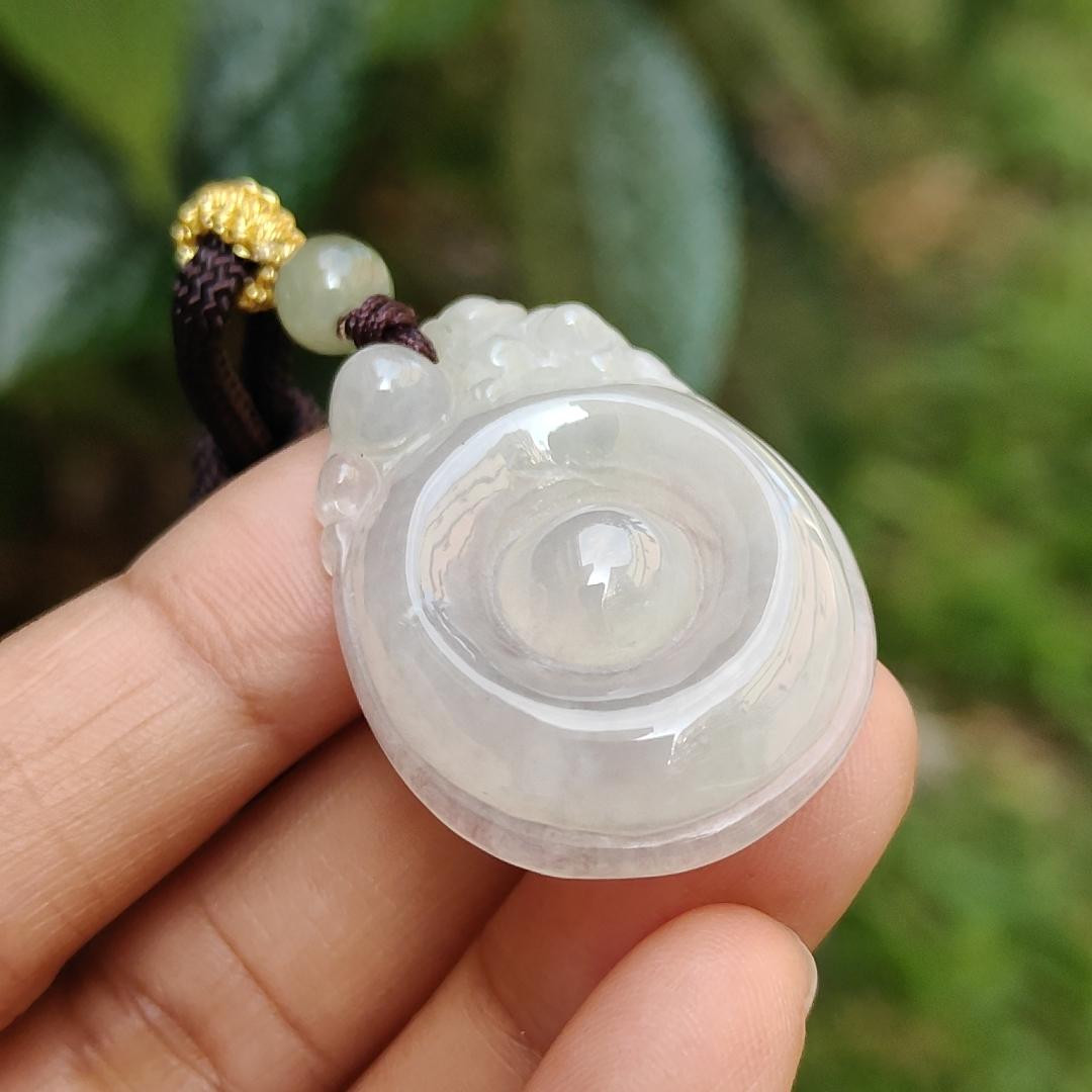 Semi Icy Translucent Natural Type A Jadeite Jade crafted with Fubei as pendant with certificate weigh 9.97 grams, measurement 34.9 * 25 * 7 mm (pendant195) Yi Pin Qian