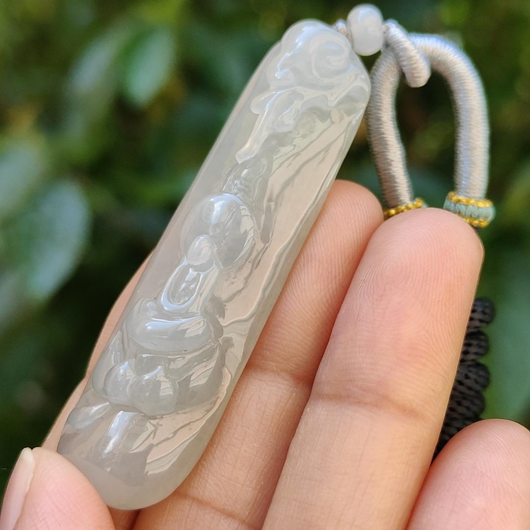 Semi Translucent Icy Natural Type A Jadeite Pendant carved with faceless buddha and lotus meaning Compassion and Wisdom , QIC labs approved certificate included weight 16.56 grams, 55.50 * 16.10 * 8.80 mm, very suitable for daily wear (pendant95) Yi Pin Qian