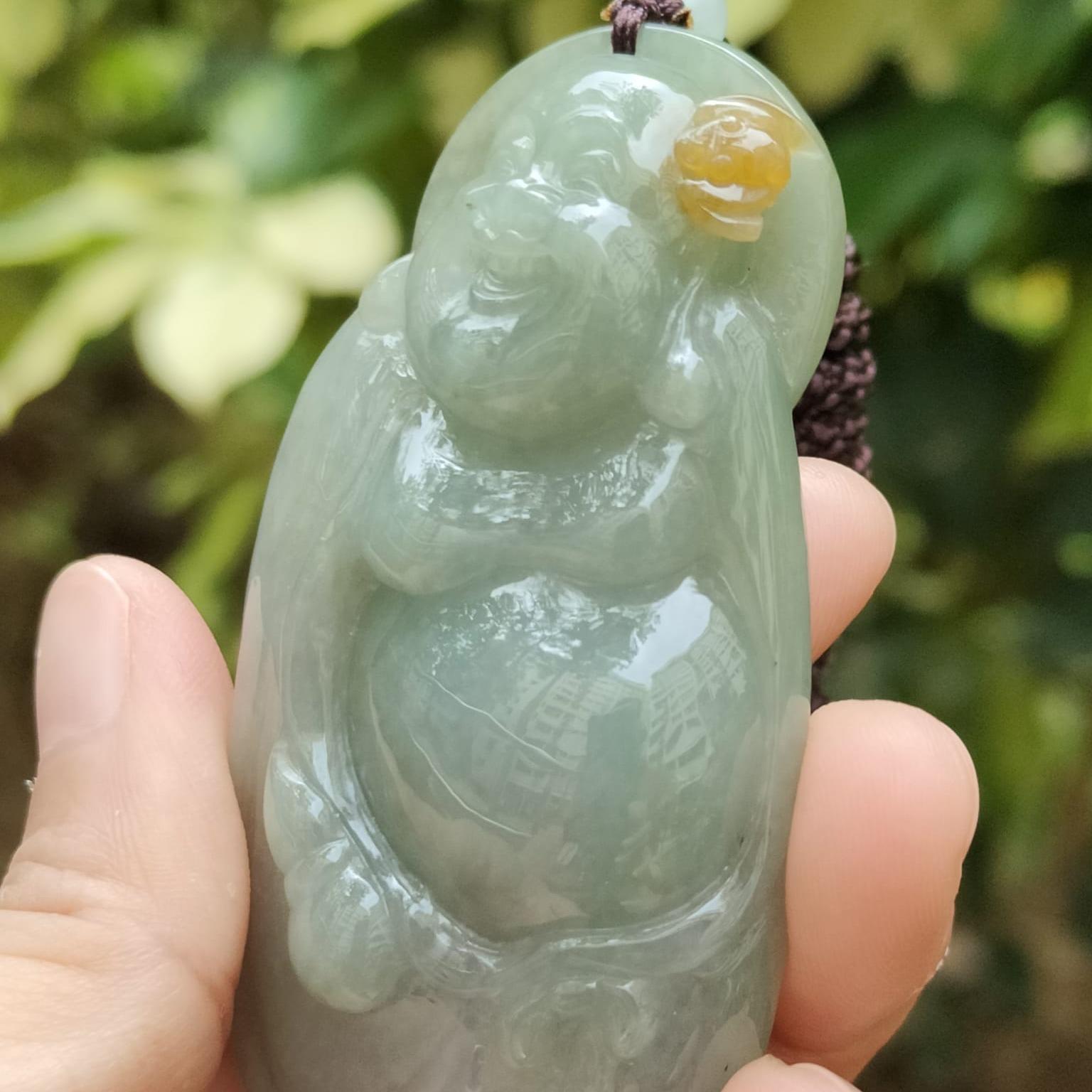 Laughing Buddha Jadeite Carving – Symbol of Joy & Fortune, Natural Type A (Certified 920770030646 SKU: pendant401) Yi Pin Qian Jadeites Jade Jewelry ~Your Precious Quintessential ~ Singapore