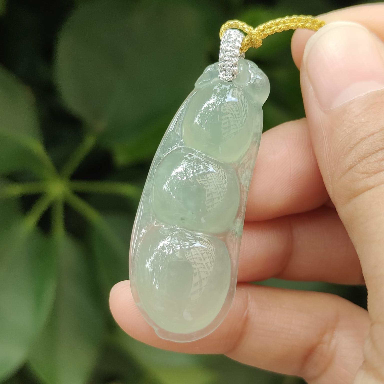 Crafted as Bean Pendant on Natural Type A Jadeite Jade certificate weighs 8.99 grams, measurement 45.3 * 17.5 * 6.7 mm (pendant347 - #5)
