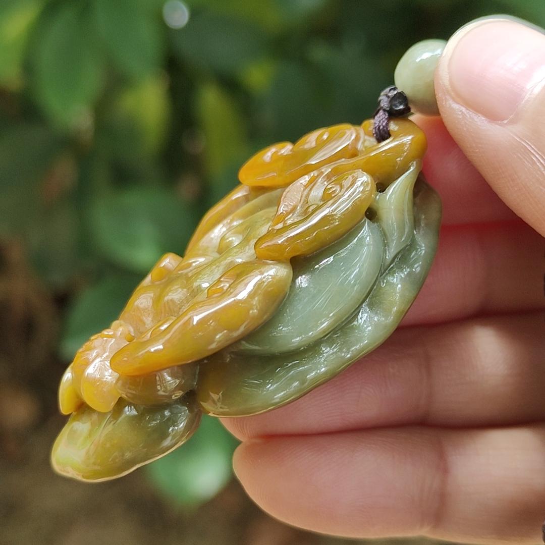 Latest Arrival in SG - Lots of Ruyi Crafted on Light Green Hue with Brown Natural Type A Jadeite Jade as Pendant, certificate weighs 35.21 grams, measurement 54.6 * 31.3 * 14.8 mm (pendant321) Yi Pin Qian Jadeites Jade Jewelry ~Your Precious Quintessential ~ Singapore