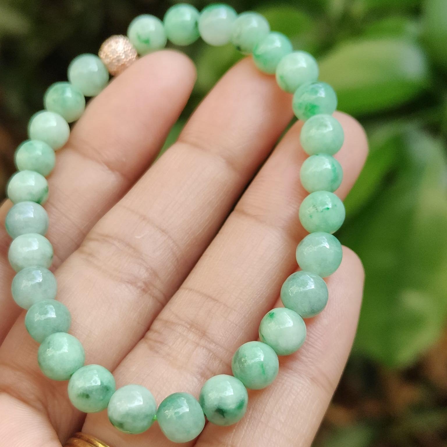 28 * 6.3 mm Light green with green patches beads Natural Type A Jadeite Jade bracelet, certificate weighs 12.64 grams (bracelet40) Yi Pin Qian Jadeites Jade Jewelry ~Your Precious Quintessential ~ Singapore