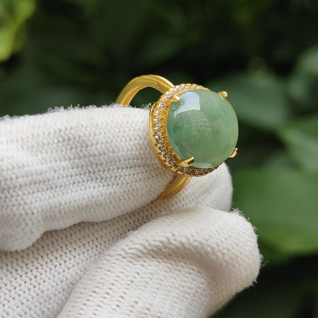 Type A Natural Jadeite Jade - Good Quality Light Green Cabochon set on S925 as Free size adjustable Ring with QIC labs approved certificate weighs 3.89 grams, measurement 13.9 * 11.6 * 3.3 mm (s925ring16) Yi Pin Qian Jadeites Jade Jewelry ~Your Precious Quintessential ~ Singapore