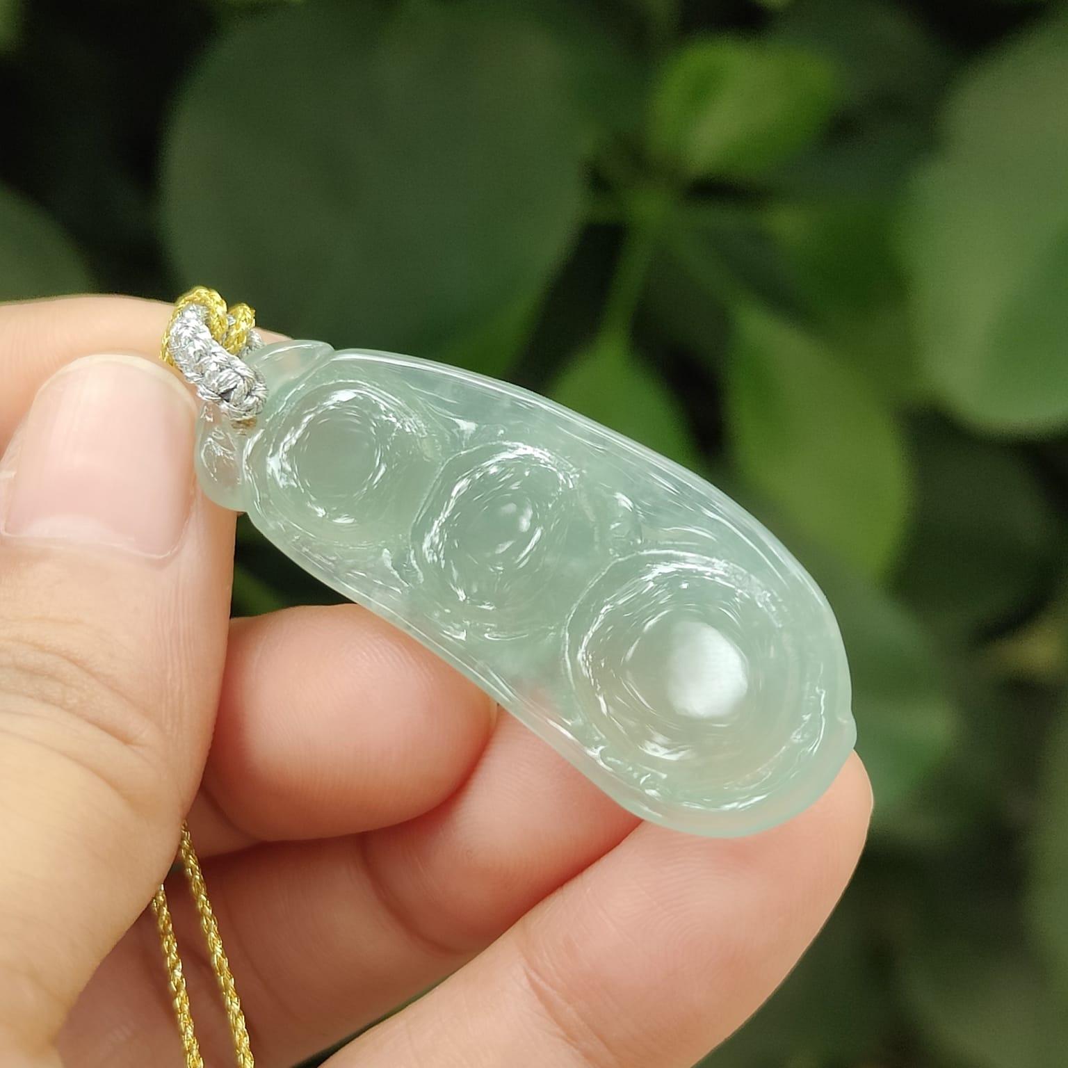 Crafted as Bean Pendant on Natural Type A Jadeite Jade certificate weighs 8.99 grams, measurement 45.3 * 17.5 * 6.7 mm (pendant347 - #5)