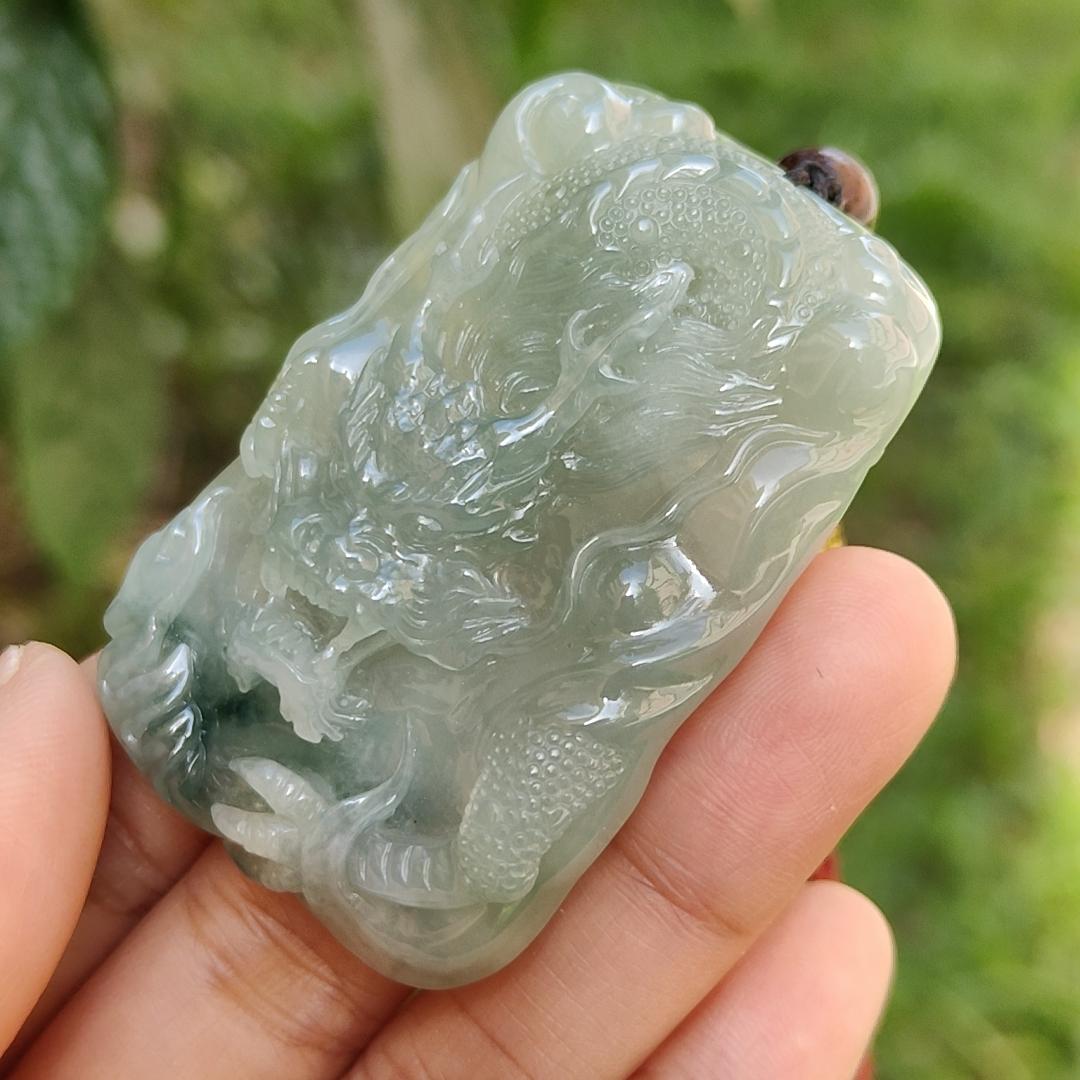 Premium Full Green with Green patches Rare Natural Type A Jadeite Jade Pendant Necklace Crafted as Dragon with certificate weigh 40.07 grams, 53.6 * 36 * 12.3 mm (pendant168) Yi Pin Qian