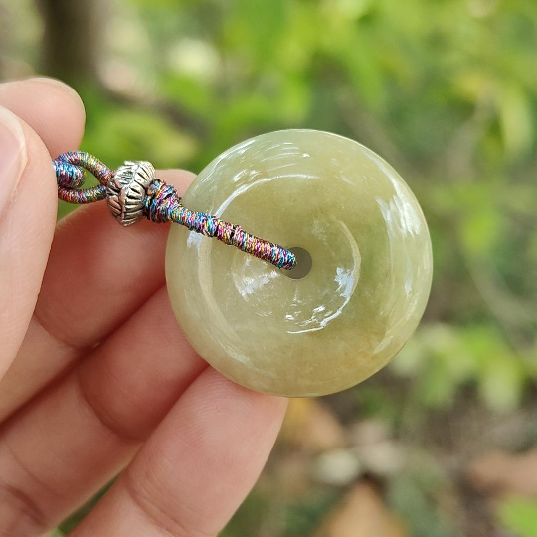 New Listing SG Local Crafted as Donut Pendant on Yellow Natural Type A Jadeite Jade certificate weighs 9.35 grams, measurement 27.7 * 6.3 mm (pendant369) Yi Pin Qian Jadeites Jade Jewelry ~Your Precious Quintessential ~ Singapore
