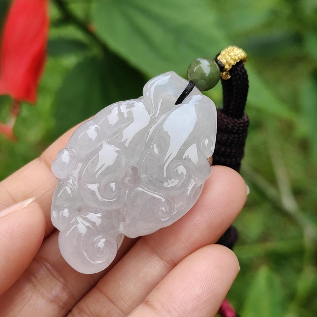 Rare Premium Natural Type A Jadeite Pendant Necklace crafted as Chayote with Squirrel and Ruyi, symbols of Happiness, fortune and luck with certificate weigh 30.16 grams, 44.3 * 27.8 * 15.6 mm (pendant52) Yi Pin Qian