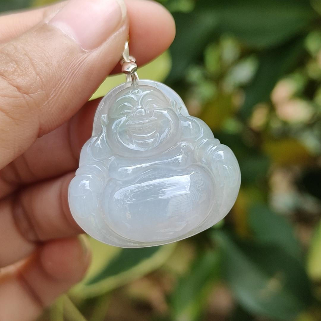 High Quality Milo Buddha Pendant on Natural Type A Jadeite Jade certificate weighs 8.74 grams, measurement 29 * 29.5 * 6.7 mm (pendant378) Yi Pin Qian Jadeites Jade Jewelry ~Your Precious Quintessential ~ Singapore