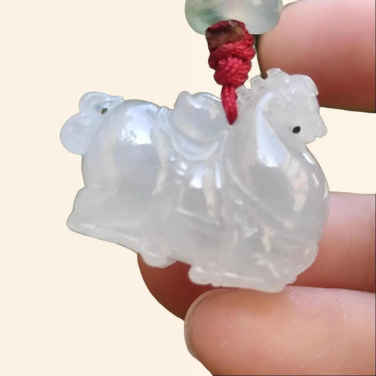 Icy Translucent Quality Natural Type A Jadeite Jade crafted with Horse and Ingot as Pendant, certificate weighs 7.4 grams, measurement 19.5 * 24.2 * 10.2 mm (pendant245) Yi Pin Qian