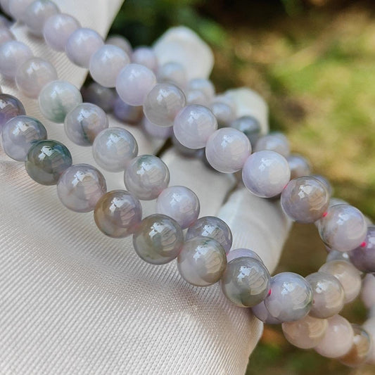 Very Rare Premium Light Green, Lavender and Brown Natural Type A Jadeite Jade crafted as 8mm * 98 beads for Necklace or Bracelet with certificate weigh 82.98 grams (bracelet22) Yi Pin Qian