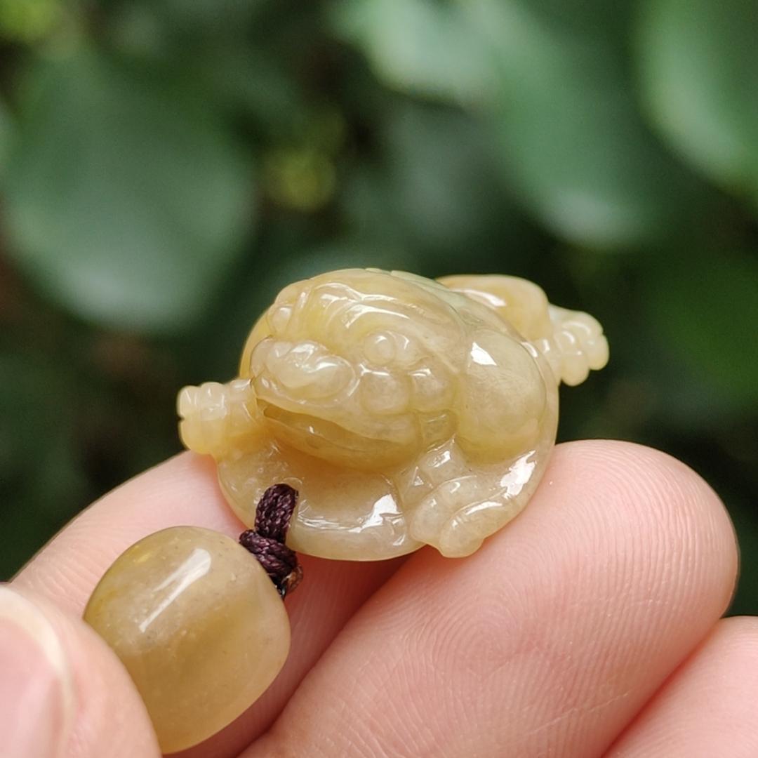 Just Arrived SG Local Seller - Yellow with Green patch Natural Type A Jadeite Jade crafted as Three Legs Toad Pendant certificate weighs 5.17 grams, measurement 22 * 19.5 * 11.3 mm (pendant333) Yi Pin Qian Jadeites Jade Jewelry ~Your Precious Quintessential ~ Singapore