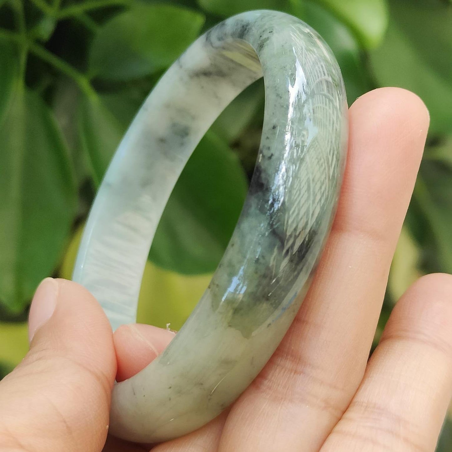 LAST ONE: Ink-Splash Jadeite Bangle – 54.16g Type A, Certified Rarity (Sku: Bangle32) Yi Pin Qian Jadeites Jade Jewelry ~Your Precious Quintessential ~ Singapore