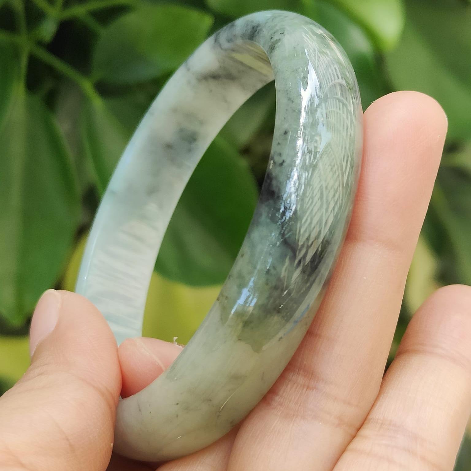 LAST ONE: Ink-Splash Jadeite Bangle – 54.16g Type A, Certified Rarity (Sku: Bangle32) Yi Pin Qian Jadeites Jade Jewelry ~Your Precious Quintessential ~ Singapore