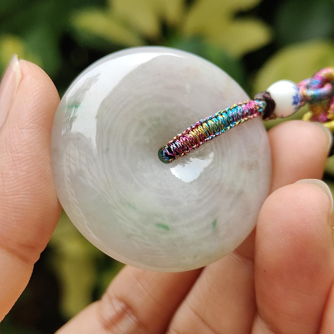 Singapore New Arrival Light Green, Light Lavender Natural Type A Jadeite Jade crafted with shape of Dounut as Pendant certificate weighs 15.63 grams, measurement 35.9 * 6 mm (pendant324) Yi Pin Qian Jadeites Jade Jewelry ~Your Precious Quintessential ~ Singapore