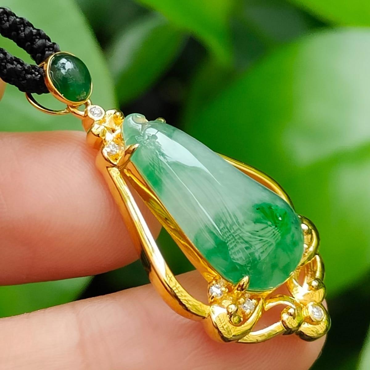 Wood & Metal Harmony Jade - Double Layer Type A Jadeite Fortune Pendant (Sku: 18kp117) Yi Pin Qian Jadeites Jade Jewelry ~Your Precious Quintessential ~ Singapore