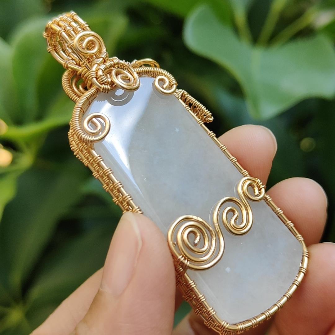 #Sold - DIY Crafting with Enlightenment, Hand wrap GF14k as pendant on Natural Type A Jadeite Jade with certificate, weighs 19.33 grams ~ Made in Singapore (pendant311)