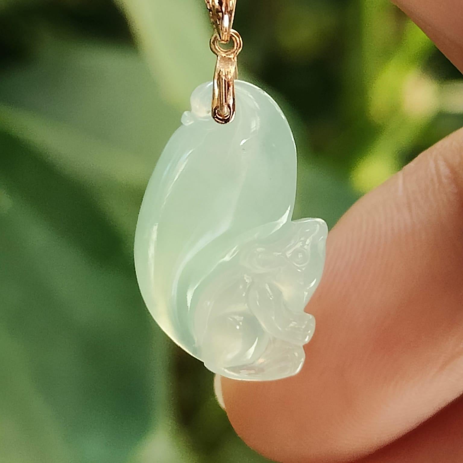 A Premium Quality Collection - Squirrel Pendant Natural Type A Jadeite Jade added 18k Clasp, certificate weighs 2.18 grams, measurement 21 * 12.9 * 6 mm (18kp97) Yi Pin Qian Jadeites Jade Jewelry ~Your Precious Quintessential ~ Singapore