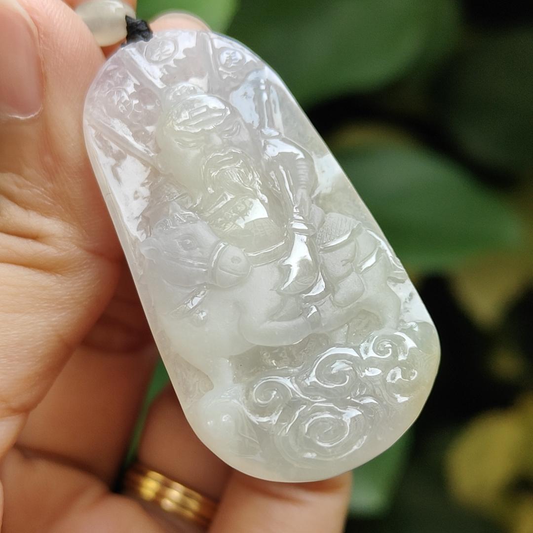 Crafted as Guan Gong Riding Horse on Natural Type A Jadeite Jade as Pendant - SG Ready Stocks - certificate weighs 14.54 grams, measurement 48.7 * 25.1 * 6.7 mm (pendant328) Yi Pin Qian Jadeites Jade Jewelry ~Your Precious Quintessential ~ Singapore