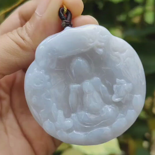 Newly Listed SG Seller crafted with Faceless Buddha on Light Lavender Natural Type A Jadeite Jade as Pendant, certificate weighs 35.2 grams, measurement 51.6 * 51.6 * 6.8 mm (pendant380)
