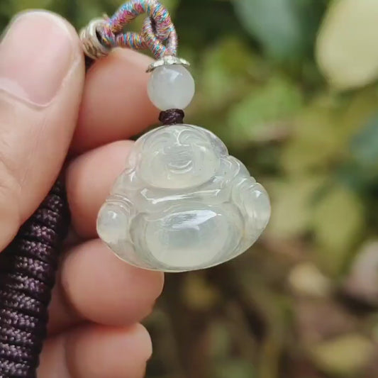 Baru Terdaftar - Penjual Lokal SG Dibuat sebagai Liontin Buddha Milo pada Batu Giok Jadeite Tipe A Alami, sertifikat berat 3,35 gram ukuran 19,2 * 22,9 * 5,8 mm (pendant367)