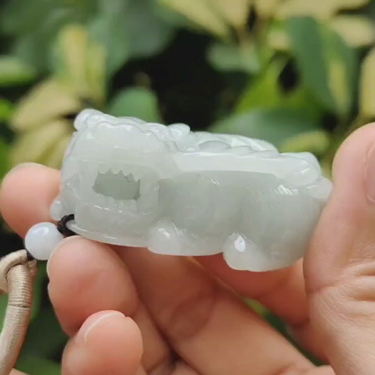 New arrival in SG - Flying Pixiu with movable ball in mouth crafted on Natural Jadeite Jade as Pendant with QIC labs approved certificate weighs 49.07 grams, measurement 45.8 * 23.2 * 19.7 mm (pendant322)
