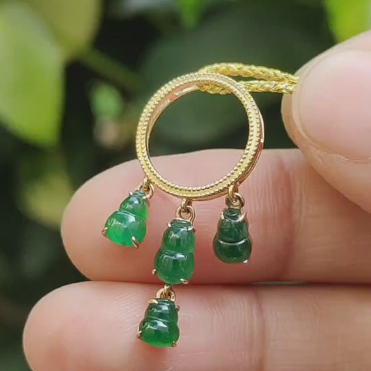 Four Green Gourd Shape Natural Type A Jadeite Jade set with 18k as Pendant, certificate weighs 1.66 grams (18kp93)
