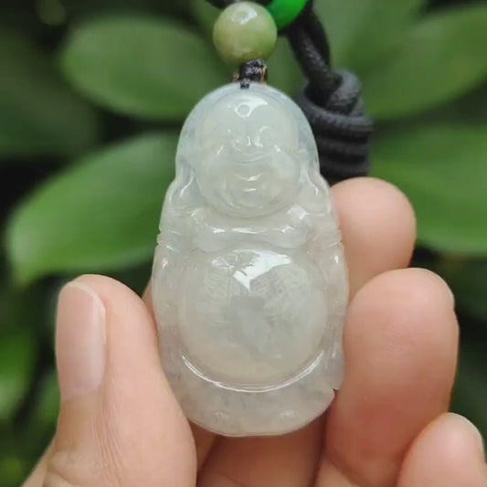 New Stock Sg Seller - Crafted as Standing Milo Buddha Natural Type A Jadeite Jade as Pendant certificate weighs 8.73 grams, measurement 38 * 21.3 * 7.6 mm (pendant351)