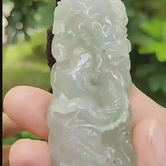 New SG Arrival Crafted as Dragon on Natural Type A Jadeite Jade as Pendant weighs 58.34 grams, measurement 75 * 28.7 * 12.3 mm (pendant327)