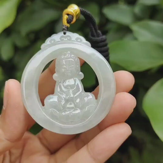 Rare Collection for Collector, Light Green Hue Type A Natural Jade Jadeite crafted with Baby Buddha as Pendant, certificate weighs 29.15 grams, measurement 53.9 * 47.6 * 6.8 mm (pendant306)