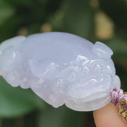 Premium Quality Lavender Pixiu Pendant Natural Type A Jadeite Jade certificate weighs 22.44 grams, measurement 44 * 23.6 * 12.70 mm (pendant389)