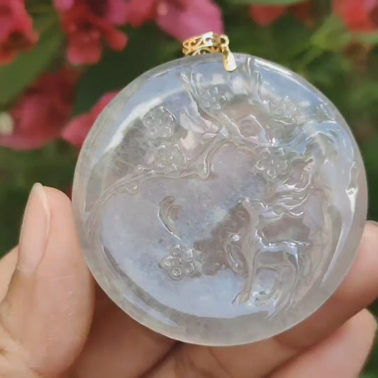 Kalung Liontin Giok Jadeite Alami Jenis A Kualitas Varietas Es Premium Tinggi dibuat sebagai Rusa yang berarti selalu bersama Anda dengan sertifikat berat 21,24 gram, pengukuran 46,9 * 47 * 4,8 mm (18kp10)