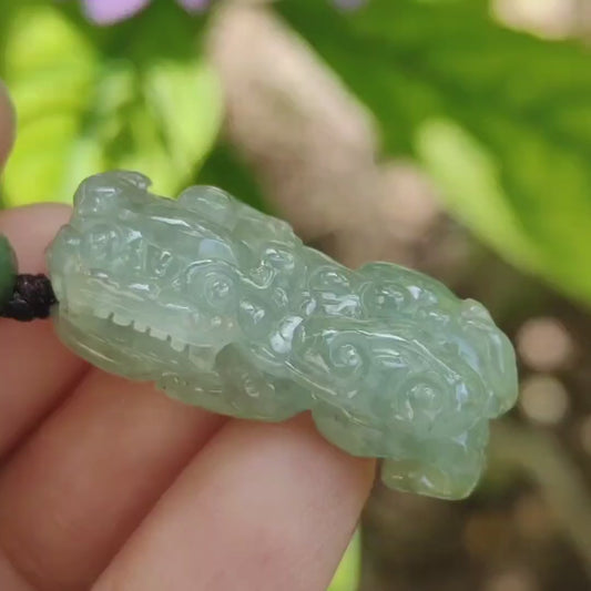 New Listing SG Seller - Crafted as Pixiu Pendant on Natural Type A Jadeite Jade certificate weighs 7.1 grams, measurement 31.2 * 13.7 * 9 mm (pendant373)